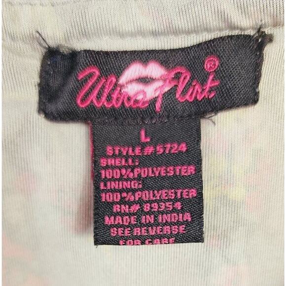 Y2K Pink Floral Chiffon ruffle mini Dress Sz Large Spaghetti Straps Lined chintz - Picture 5 of 12